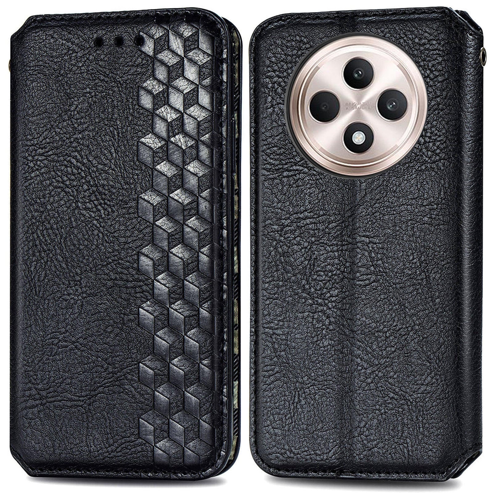 For Oppo F27 5G Case Rhombus Imprint PU Leather Wallet Phone Cover - Black