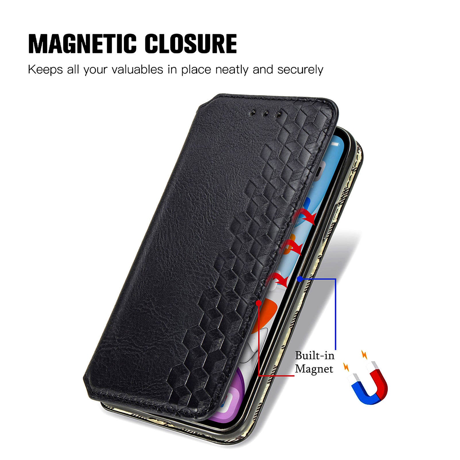 For Oppo F27 5G Case Rhombus Imprint PU Leather Wallet Phone Cover - Black