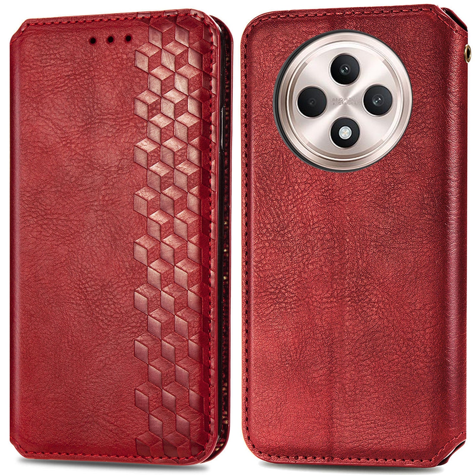 For Oppo F27 5G Case Rhombus Imprint PU Leather Wallet Phone Cover - Red