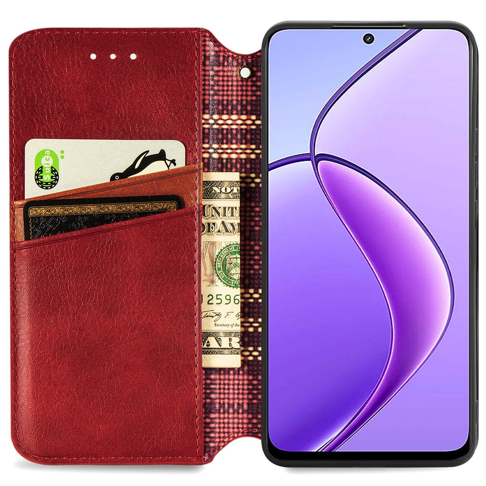 For Oppo F27 5G Case Rhombus Imprint PU Leather Wallet Phone Cover - Red