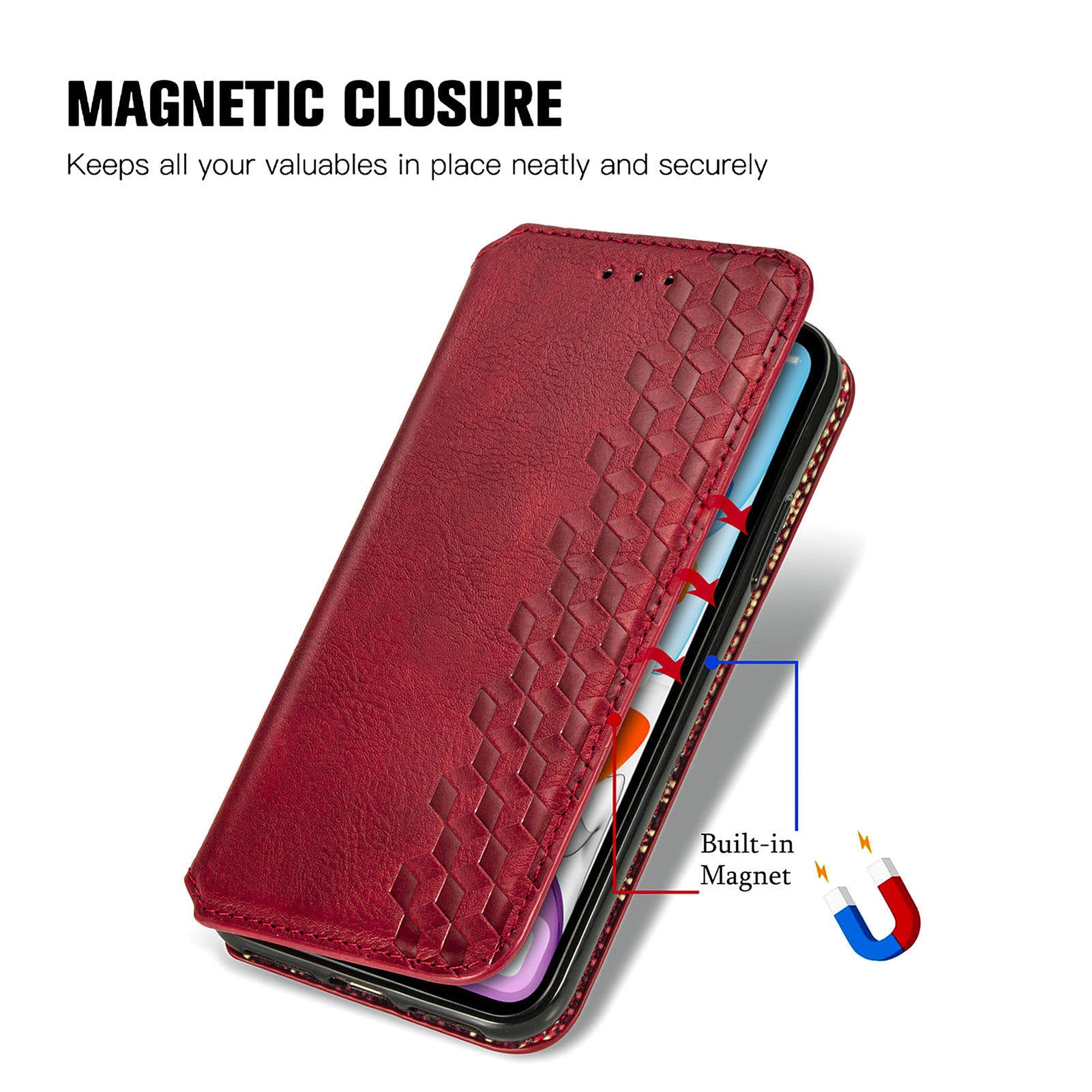 For Oppo F27 5G Case Rhombus Imprint PU Leather Wallet Phone Cover - Red