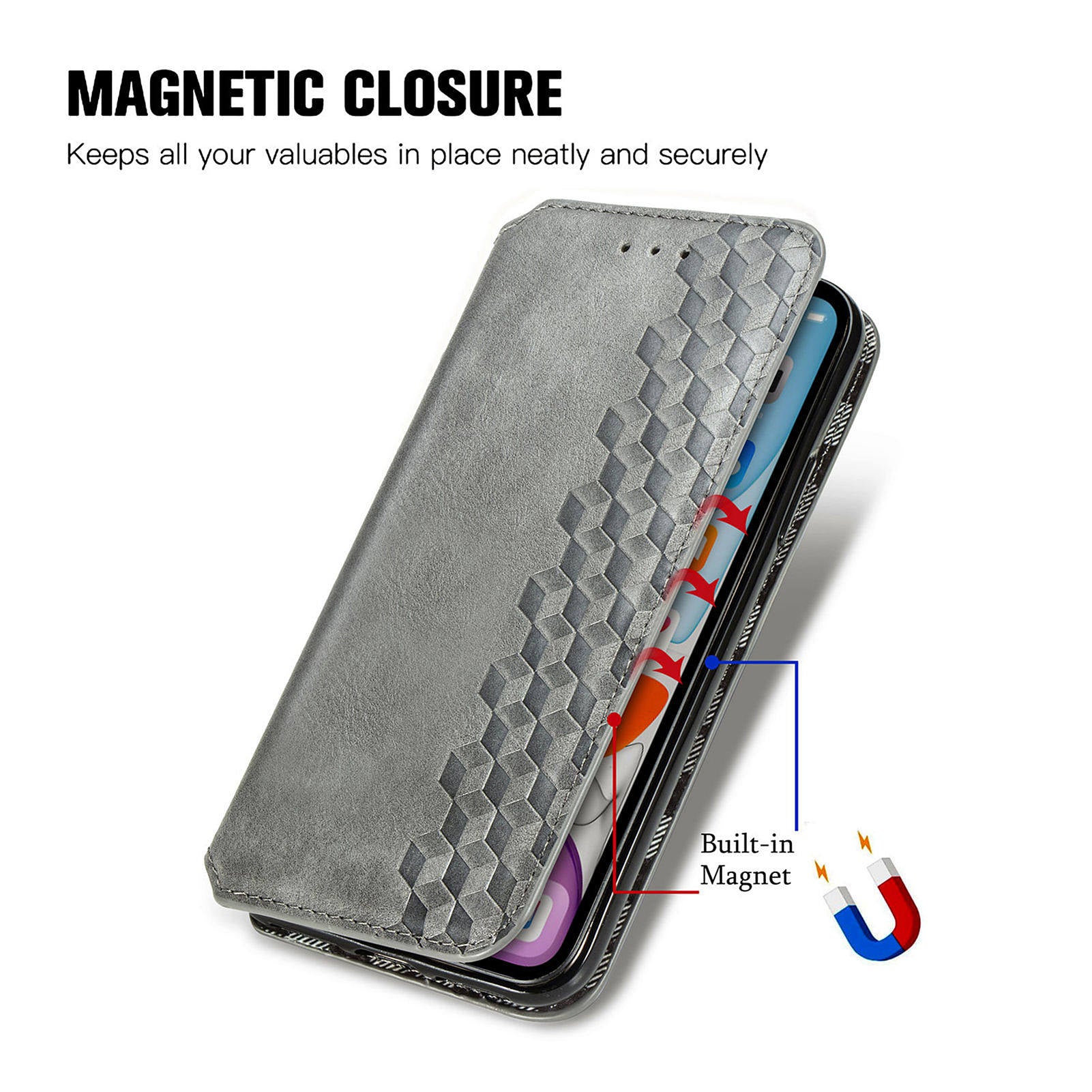 For Oppo F27 5G Case Rhombus Imprint PU Leather Wallet Phone Cover - Grey