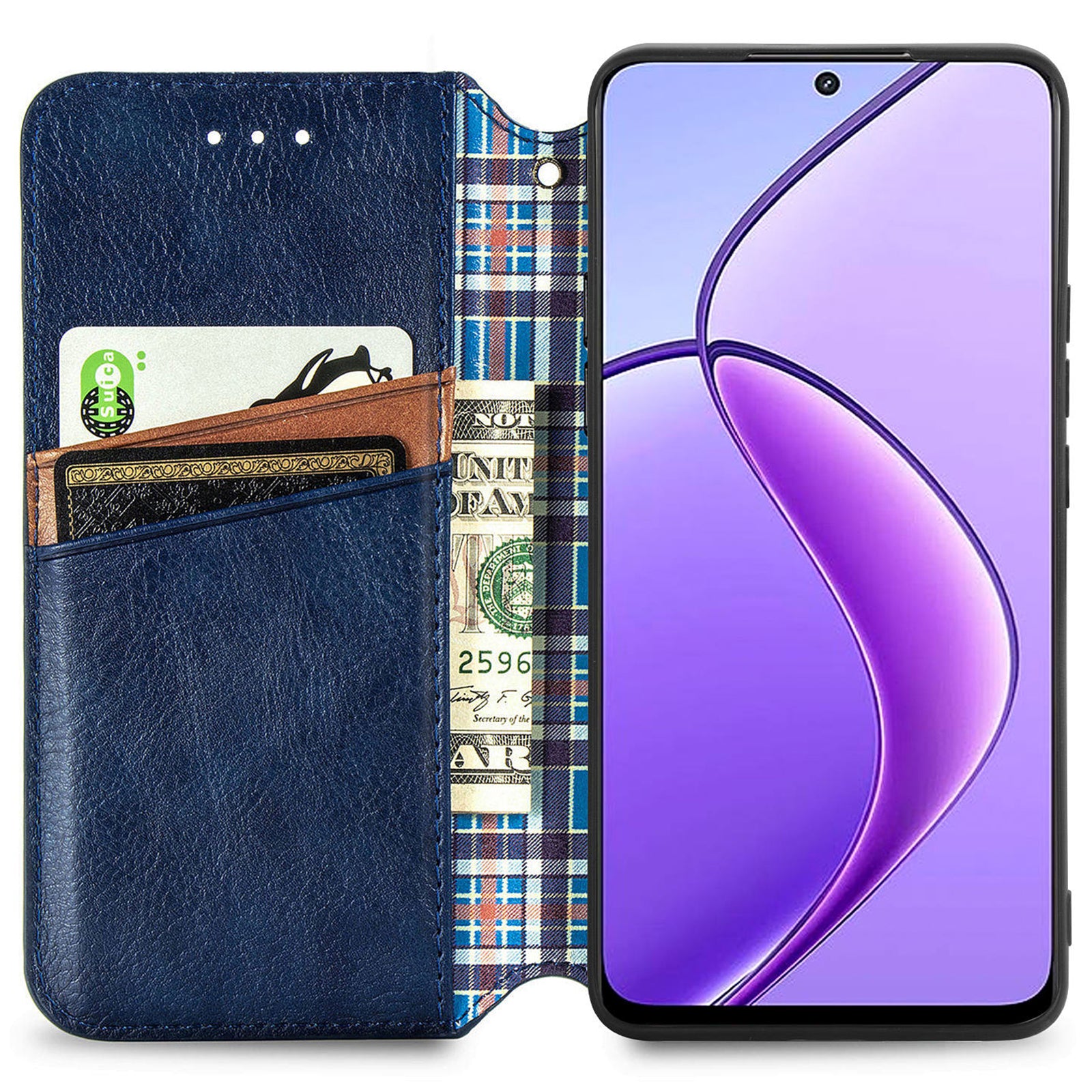 For Oppo F27 5G Case Rhombus Imprint PU Leather Wallet Phone Cover - Blue