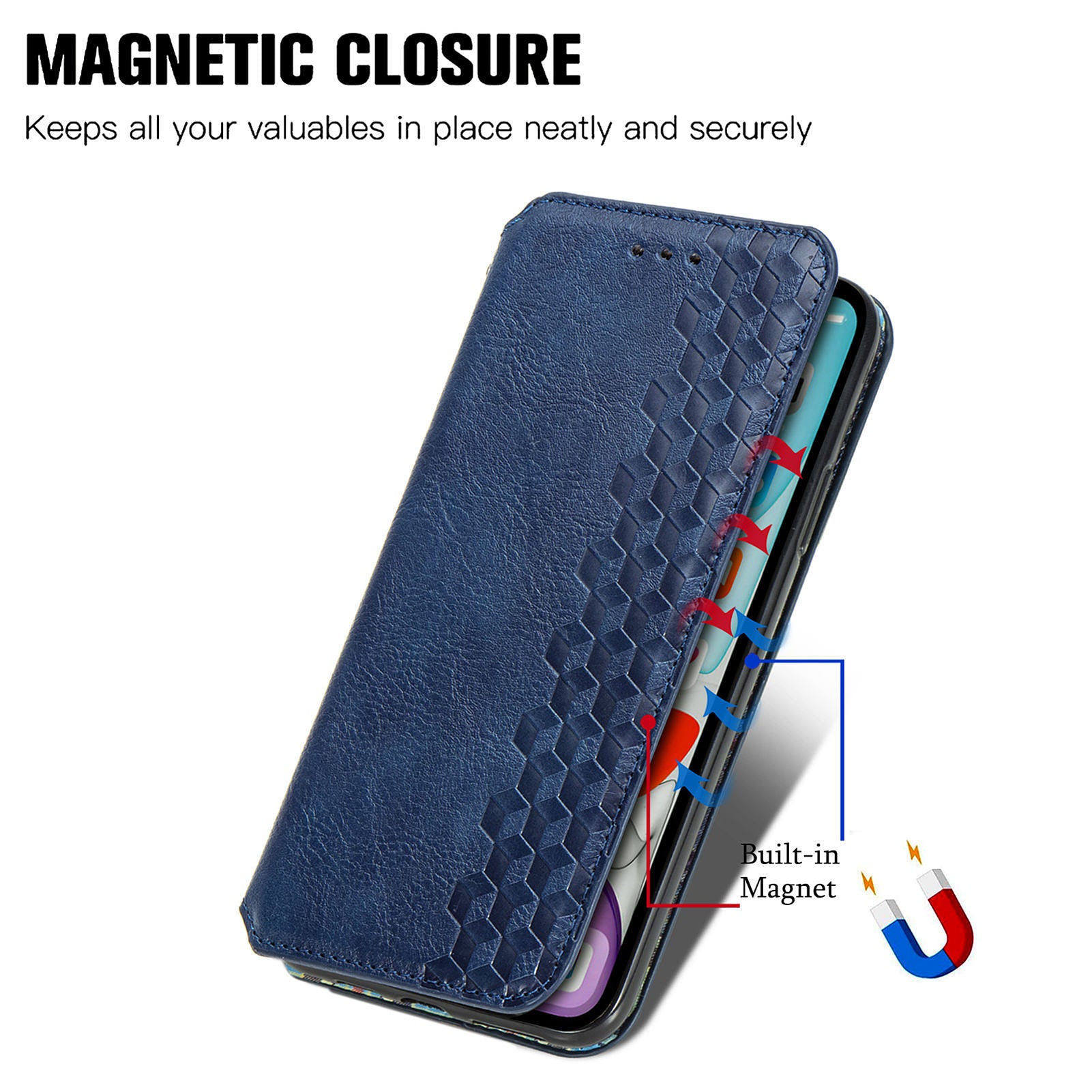 For Oppo F27 5G Case Rhombus Imprint PU Leather Wallet Phone Cover - Blue