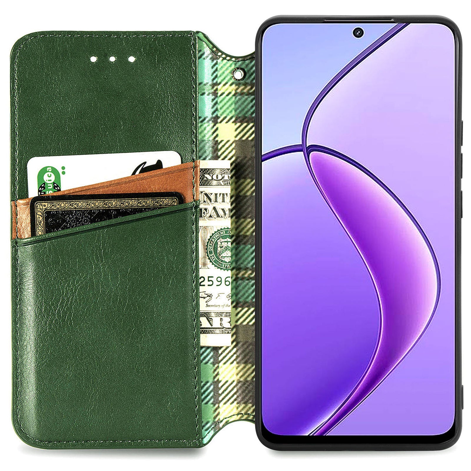 For Oppo F27 5G Case Rhombus Imprint PU Leather Wallet Phone Cover - Green