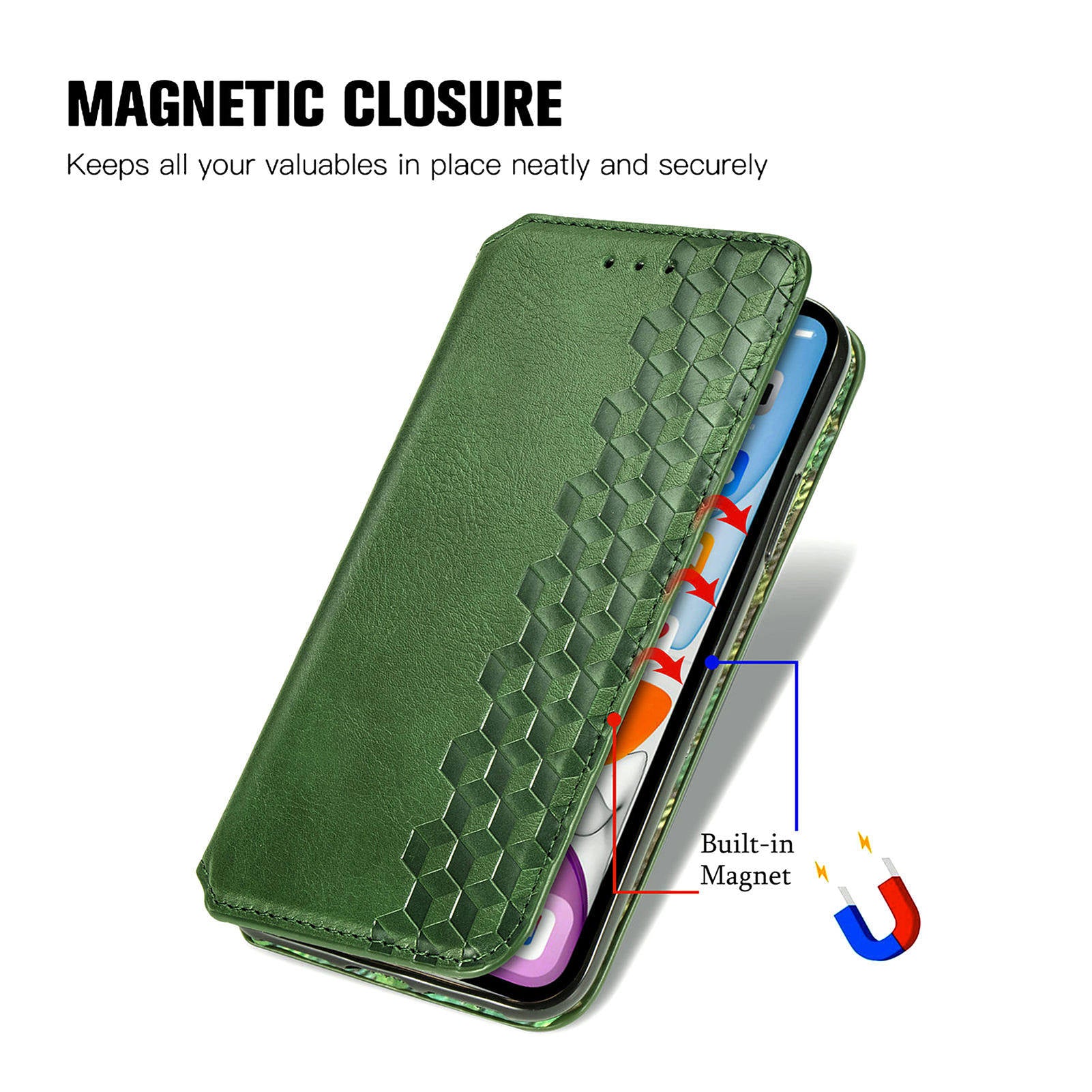 For Oppo F27 5G Case Rhombus Imprint PU Leather Wallet Phone Cover - Green