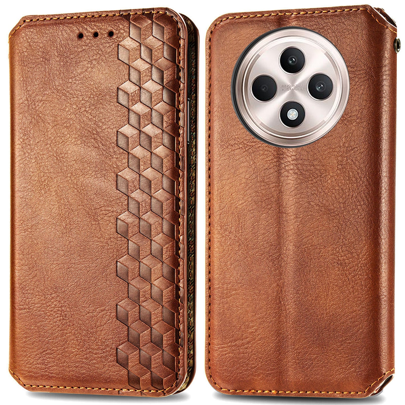 For Oppo F27 5G Case Rhombus Imprint PU Leather Wallet Phone Cover - Brown