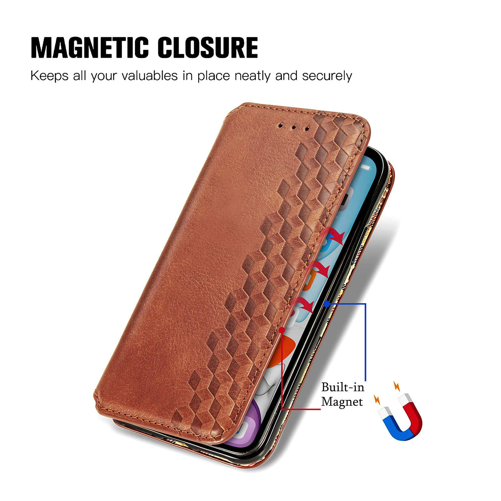 For Oppo F27 5G Case Rhombus Imprint PU Leather Wallet Phone Cover - Brown