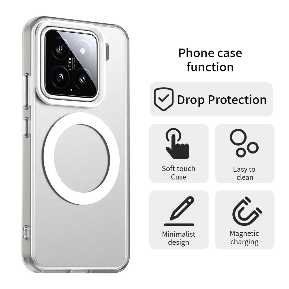 For Xiaomi 15 Pro Case Compatible with MagSafe PC+TPU+PET Anti-Drop Phone Cover - White