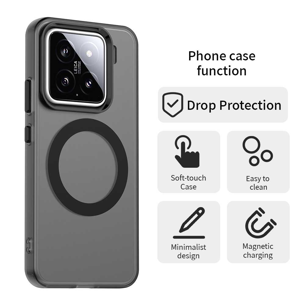 For Xiaomi 15 Pro Case Compatible with MagSafe PC+TPU+PET Anti-Drop Phone Cover - Black