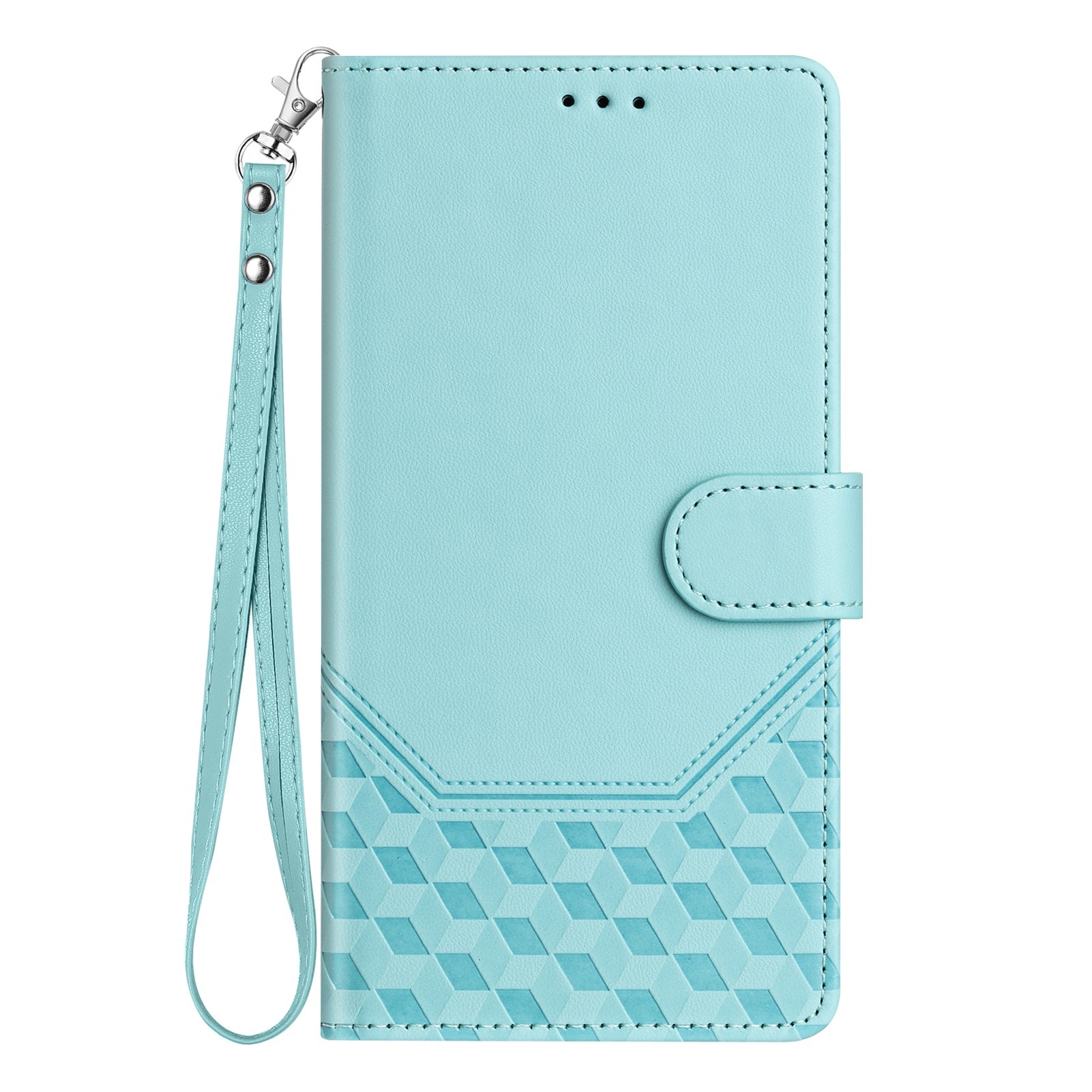 For Xiaomi 15 Case Imprinted Honeycomb RFID Blocking Leather Phone Cover with Strap - Mint Green