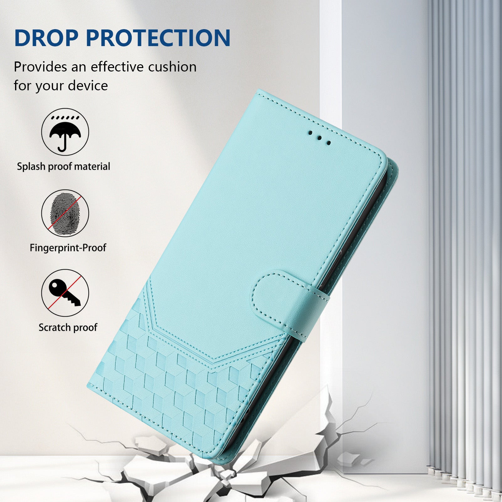 For Xiaomi 15 Case Imprinted Honeycomb RFID Blocking Leather Phone Cover with Strap - Mint Green