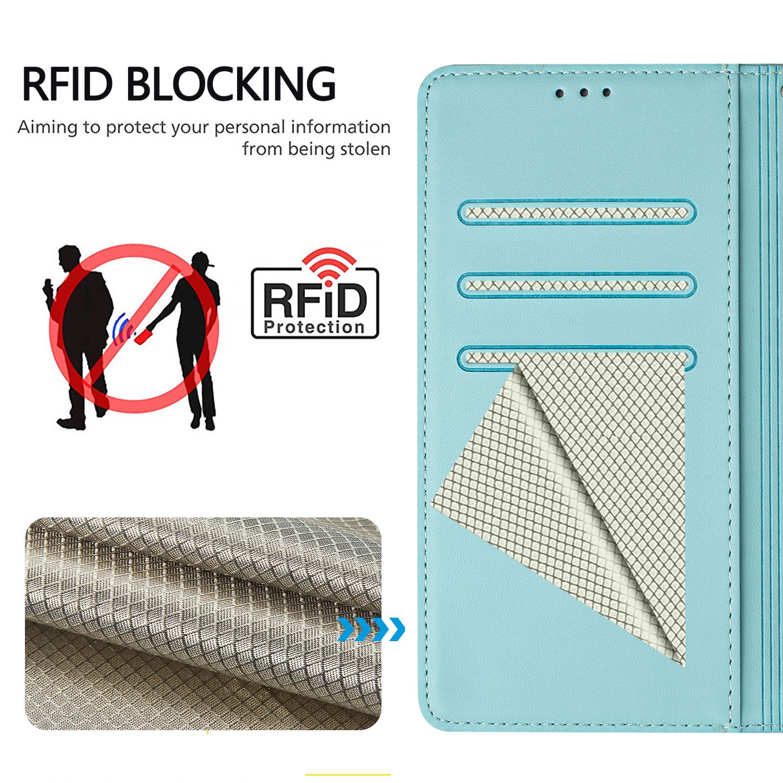 For Xiaomi 15 Case Imprinted Honeycomb RFID Blocking Leather Phone Cover with Strap - Mint Green