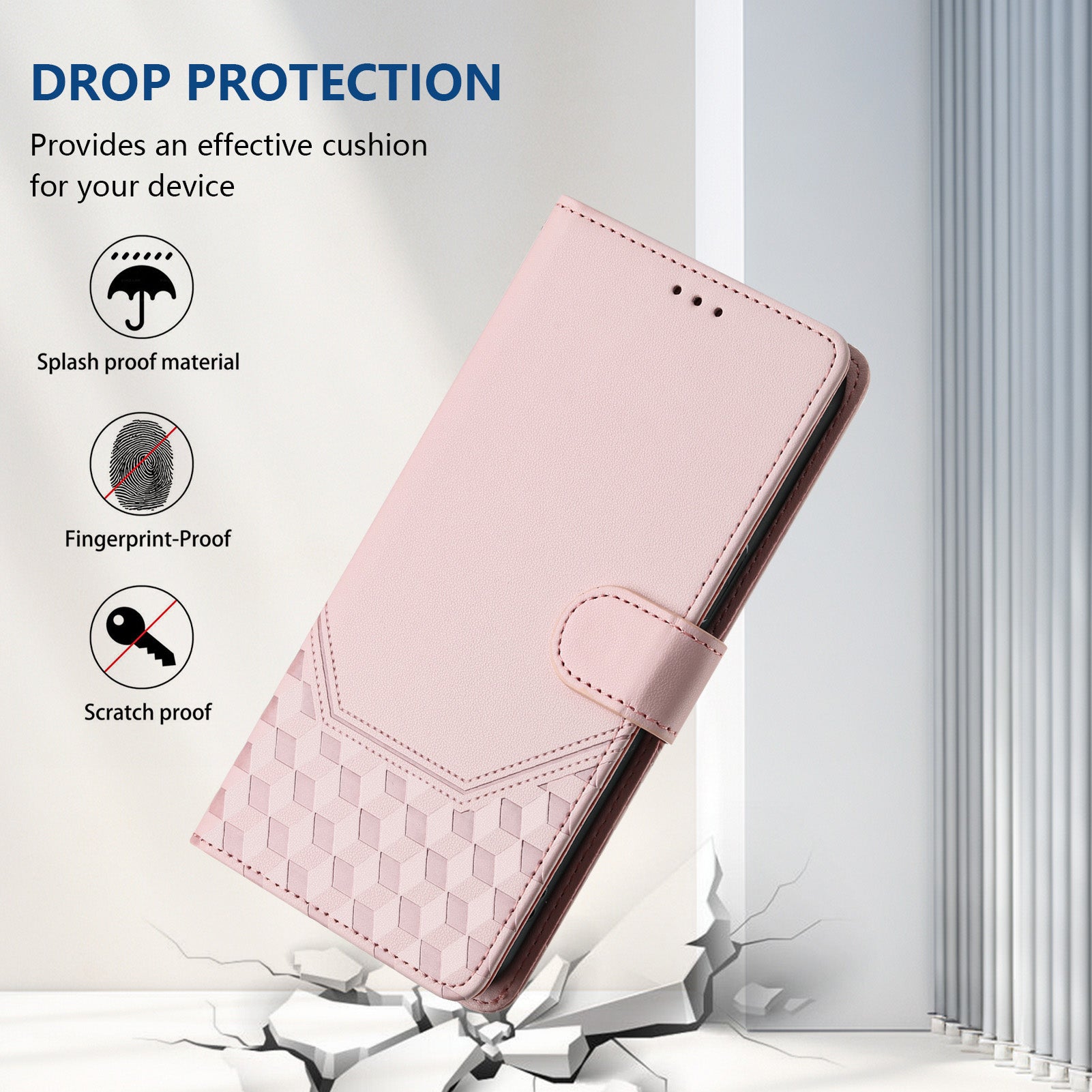 For Xiaomi 15 Case Imprinted Honeycomb RFID Blocking Leather Phone Cover with Strap - Pink