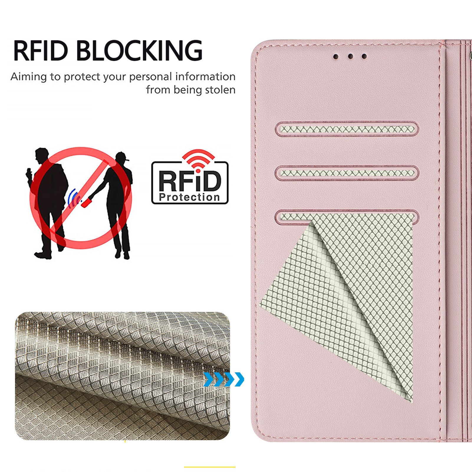 For Xiaomi 15 Case Imprinted Honeycomb RFID Blocking Leather Phone Cover with Strap - Pink