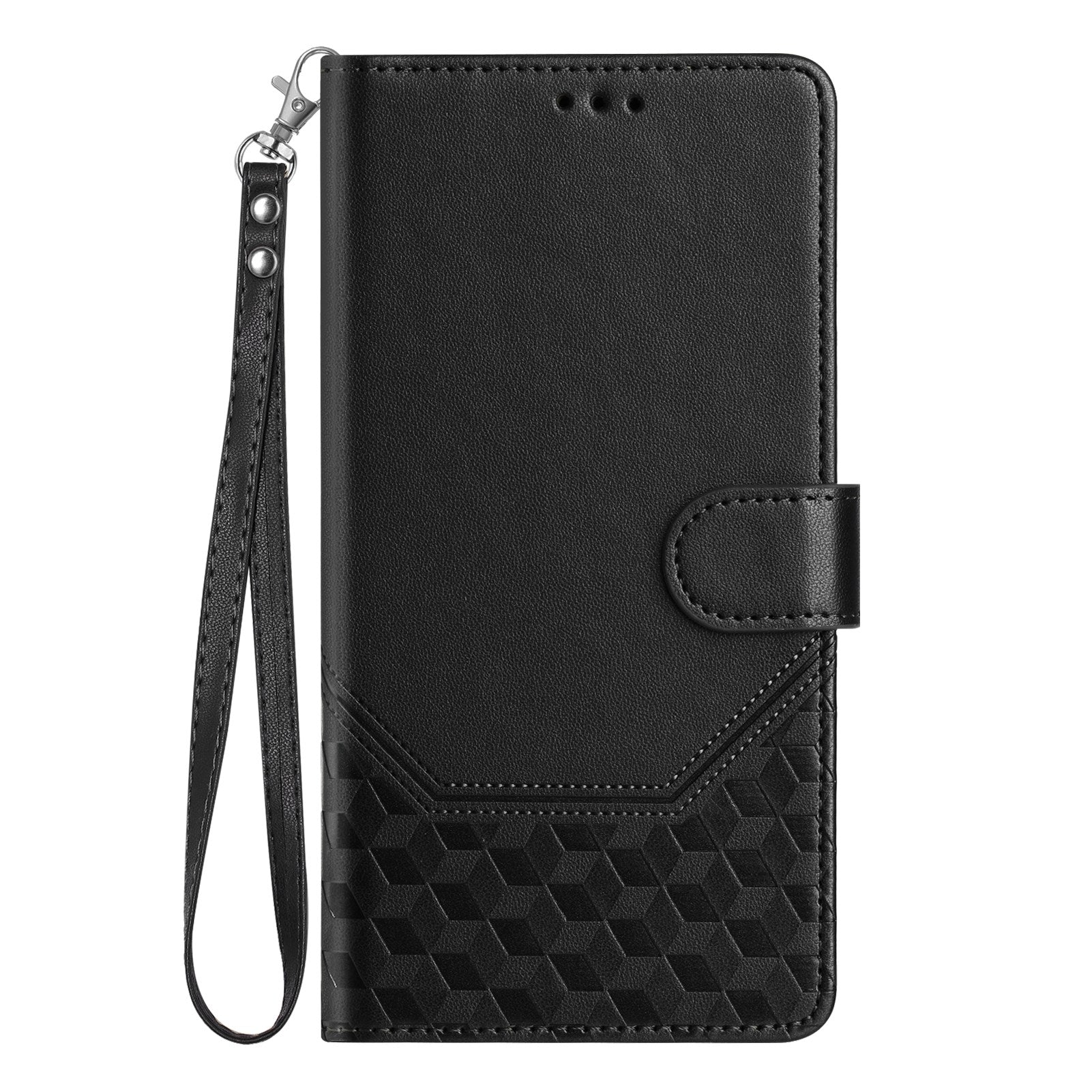 For Xiaomi 15 Case Imprinted Honeycomb RFID Blocking Leather Phone Cover with Strap - Black