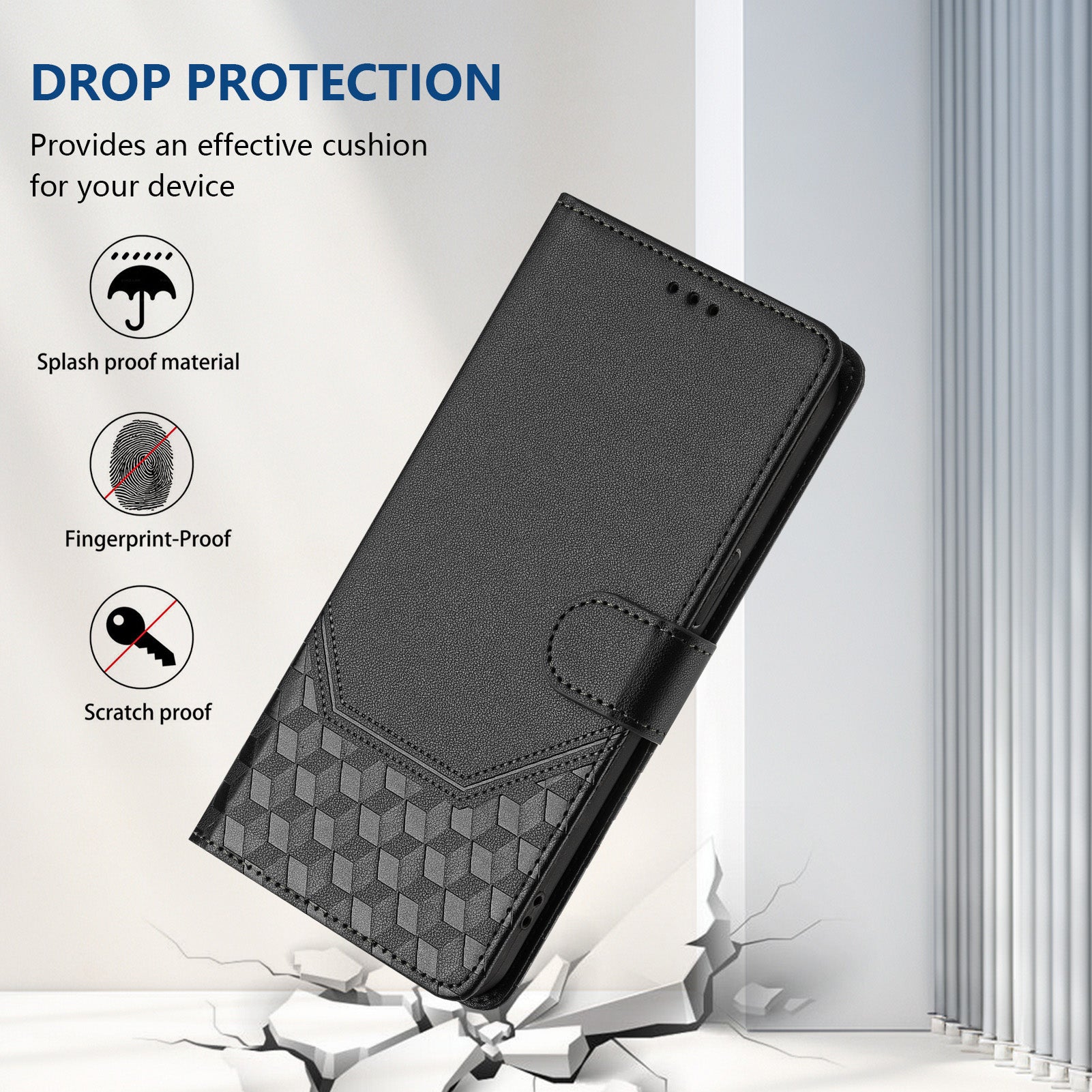 For Xiaomi 15 Case Imprinted Honeycomb RFID Blocking Leather Phone Cover with Strap - Black