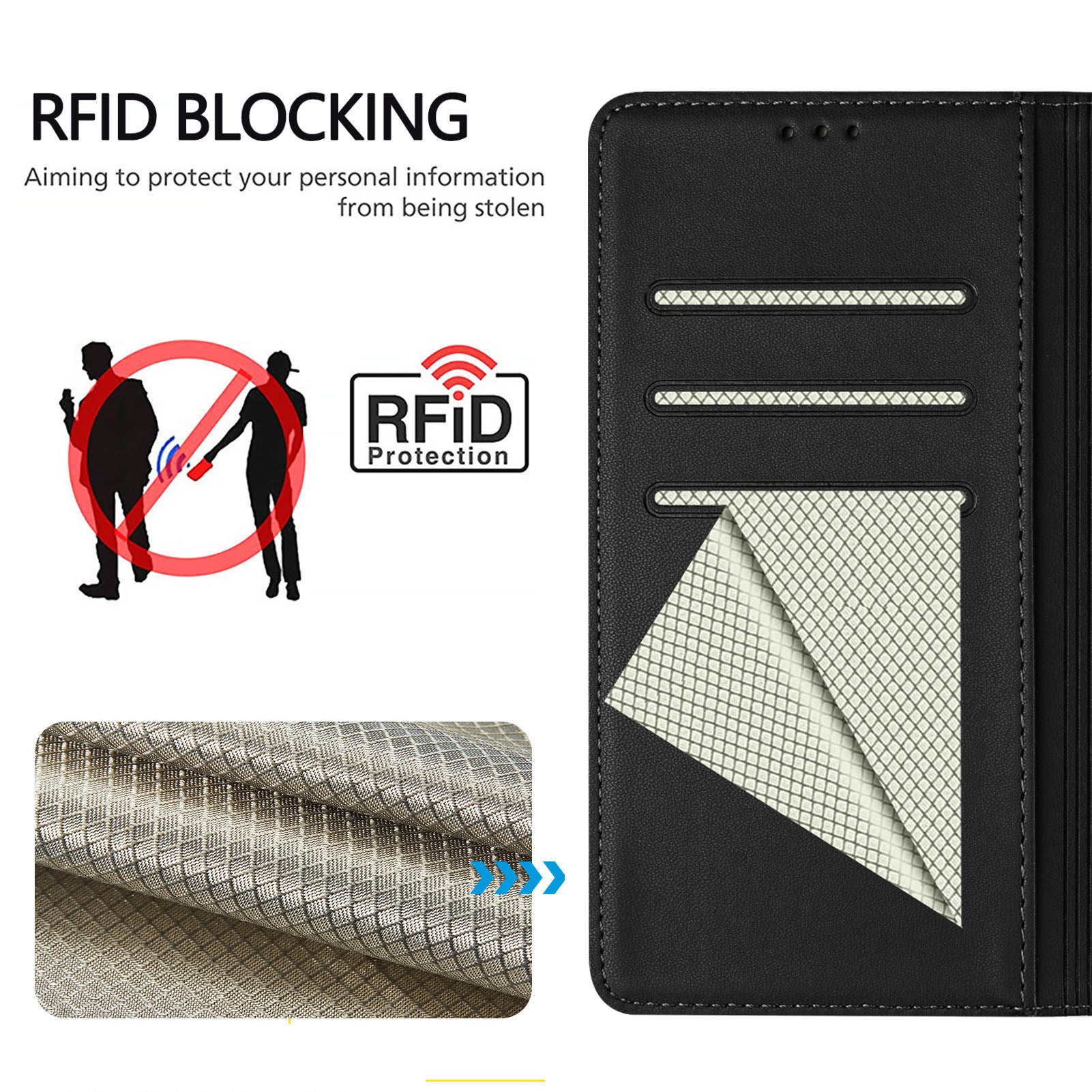 For Xiaomi 15 Case Imprinted Honeycomb RFID Blocking Leather Phone Cover with Strap - Black