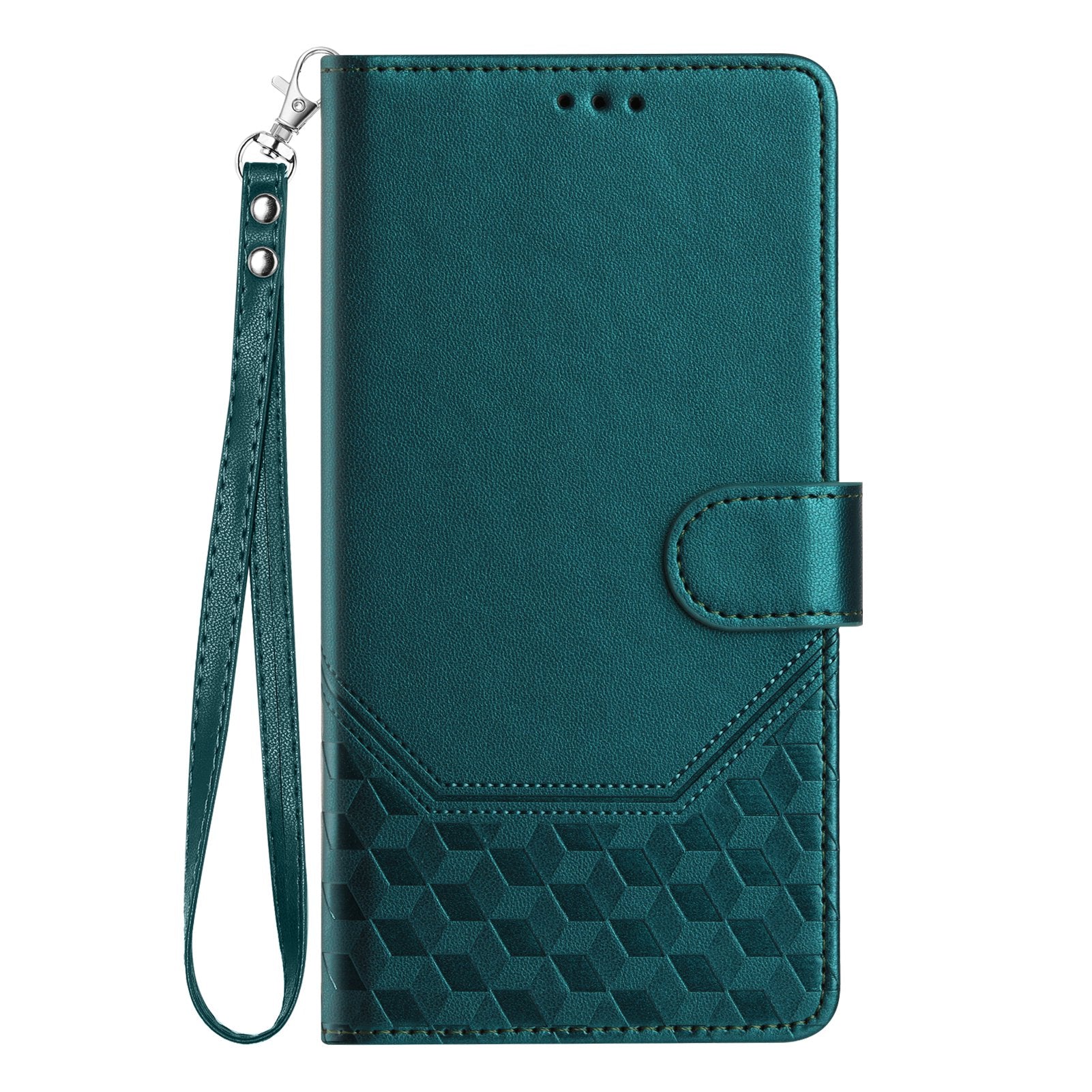 For Xiaomi 15 Case Imprinted Honeycomb RFID Blocking Leather Phone Cover with Strap - Green