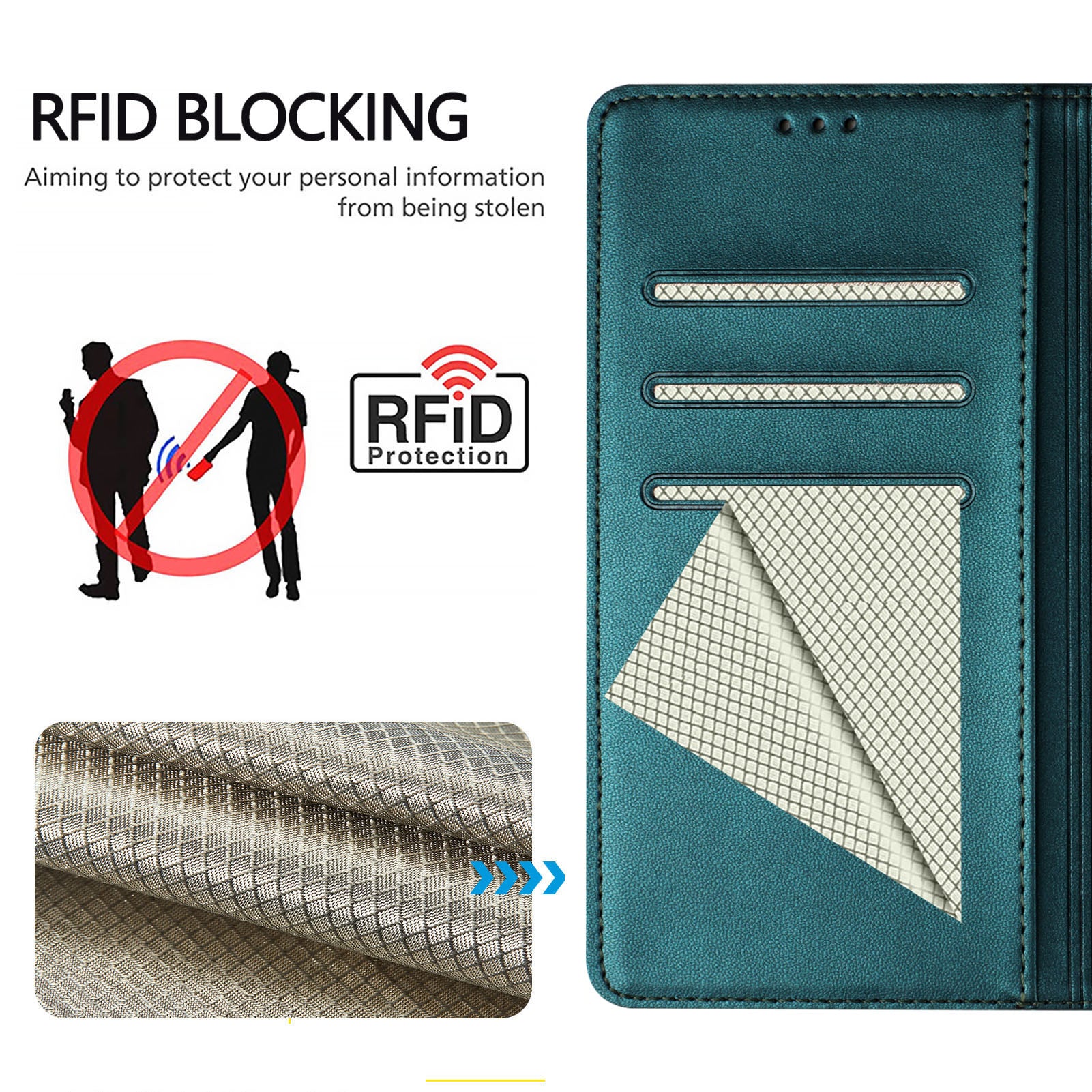 For Xiaomi 15 Case Imprinted Honeycomb RFID Blocking Leather Phone Cover with Strap - Green