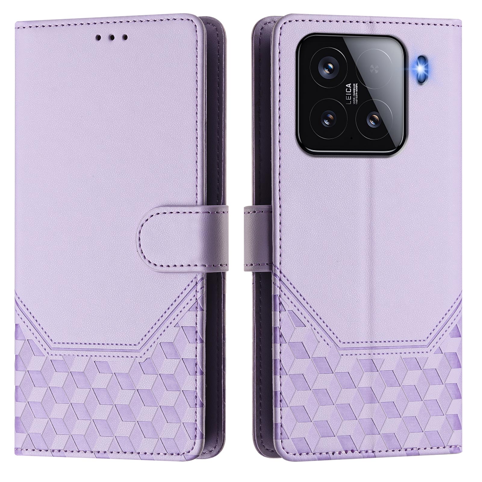 For Xiaomi 15 Case Imprinted Honeycomb RFID Blocking Leather Phone Cover with Strap - Light Purple