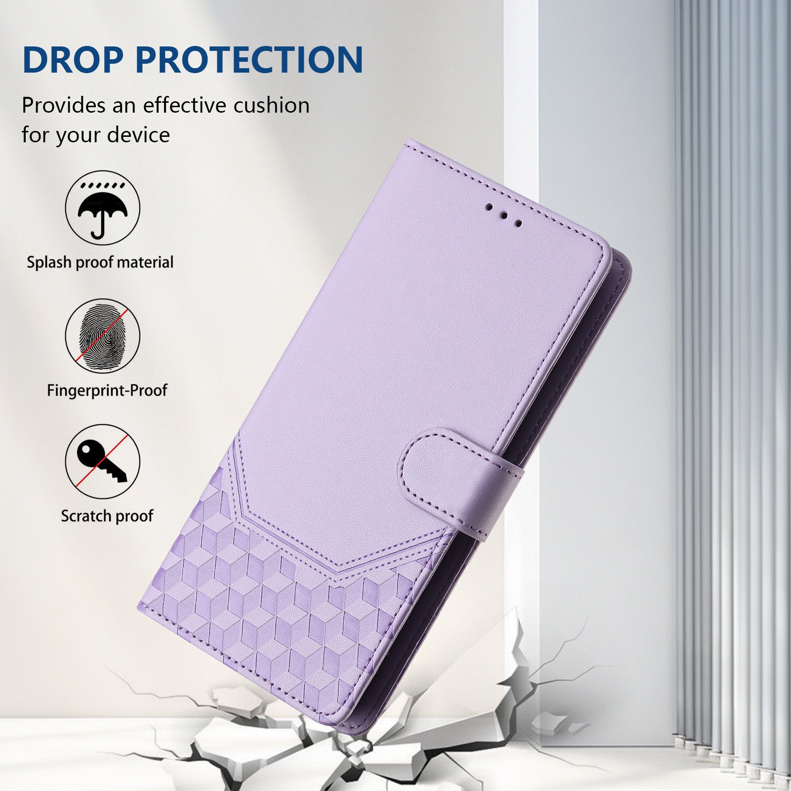 For Xiaomi 15 Case Imprinted Honeycomb RFID Blocking Leather Phone Cover with Strap - Light Purple