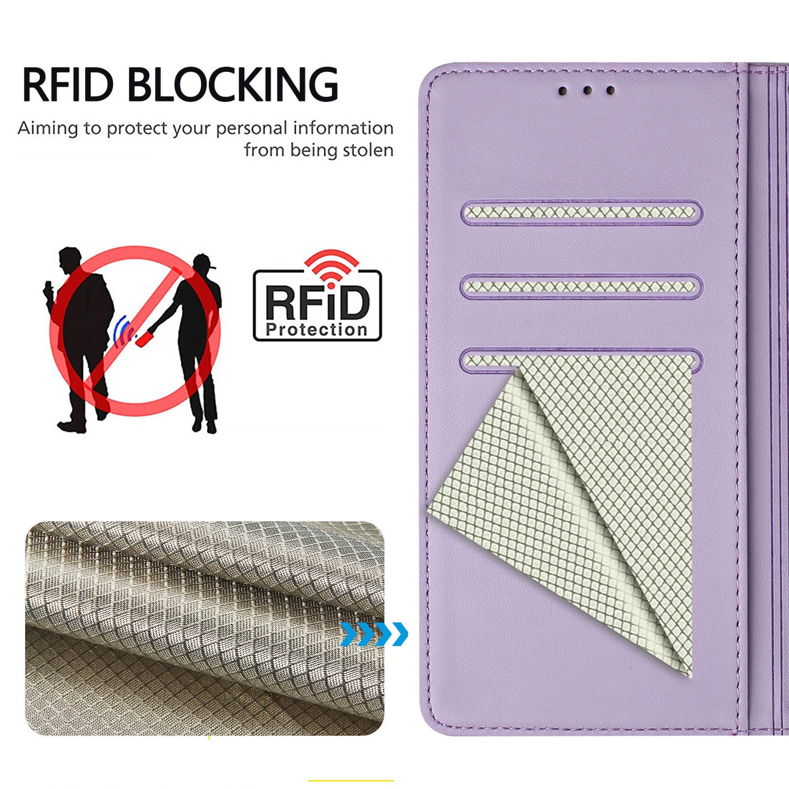 For Xiaomi 15 Case Imprinted Honeycomb RFID Blocking Leather Phone Cover with Strap - Light Purple