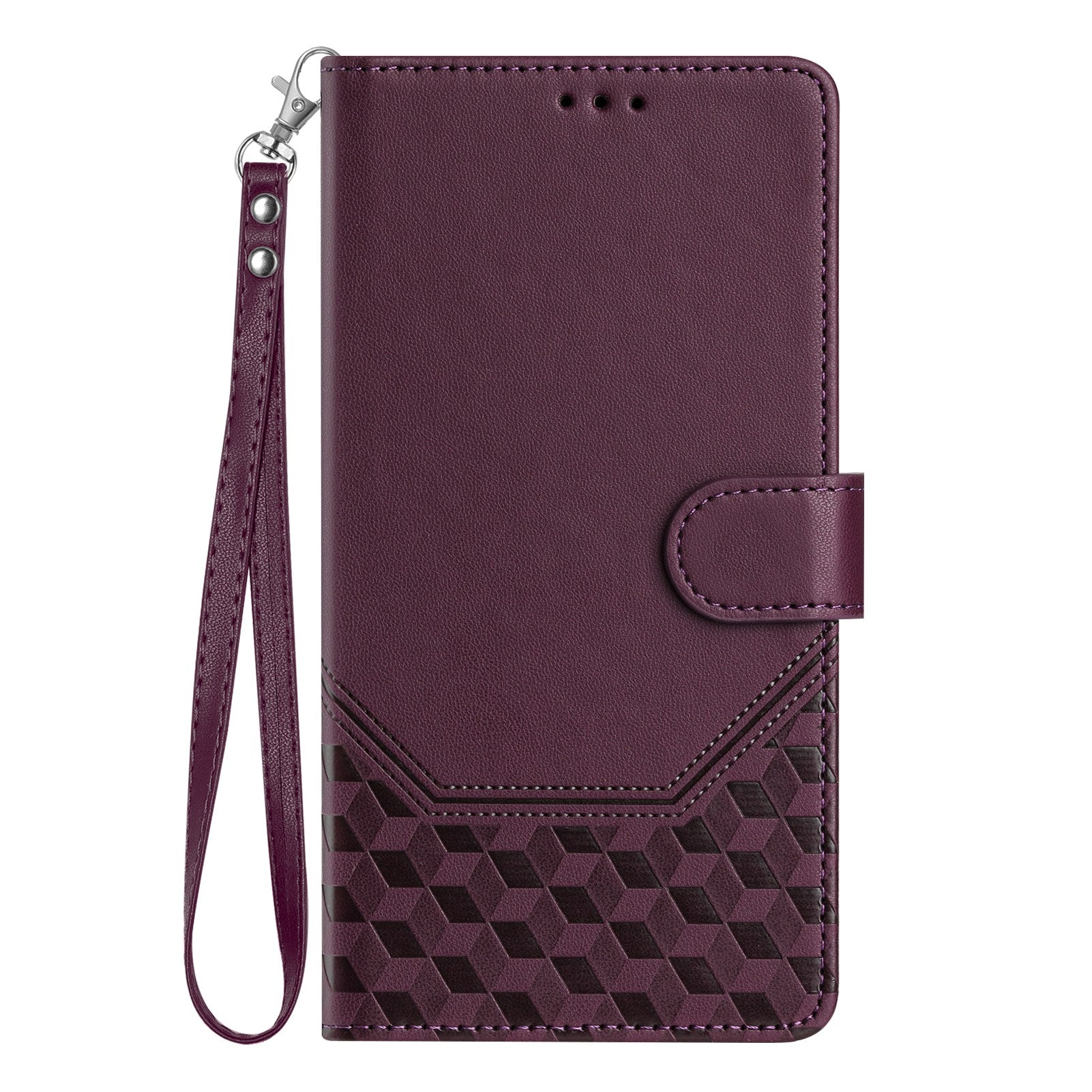 For Xiaomi 15 Case Imprinted Honeycomb RFID Blocking Leather Phone Cover with Strap - Dark Purple