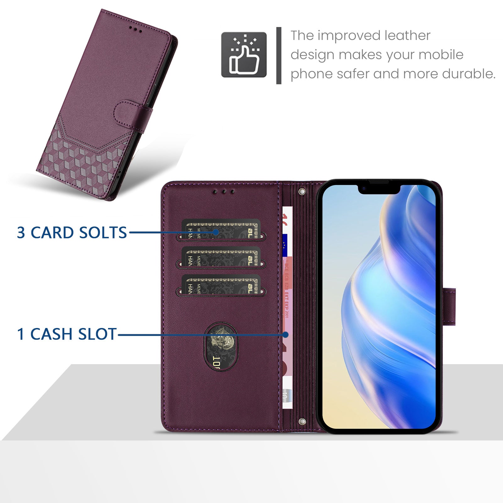 For Xiaomi 15 Case Imprinted Honeycomb RFID Blocking Leather Phone Cover with Strap - Dark Purple