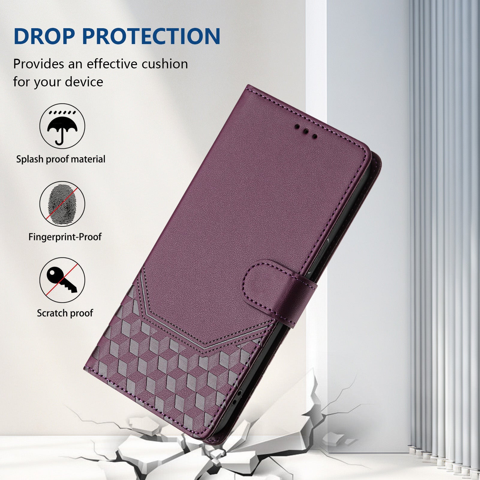 For Xiaomi 15 Case Imprinted Honeycomb RFID Blocking Leather Phone Cover with Strap - Dark Purple