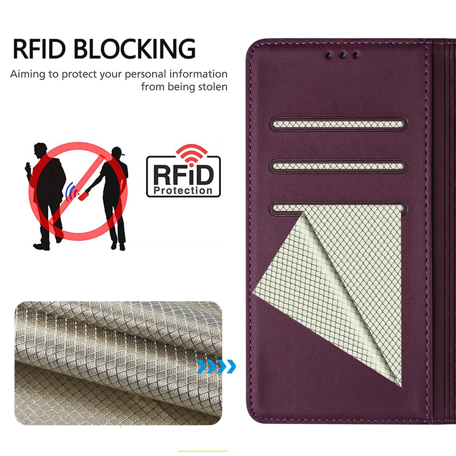 For Xiaomi 15 Case Imprinted Honeycomb RFID Blocking Leather Phone Cover with Strap - Dark Purple