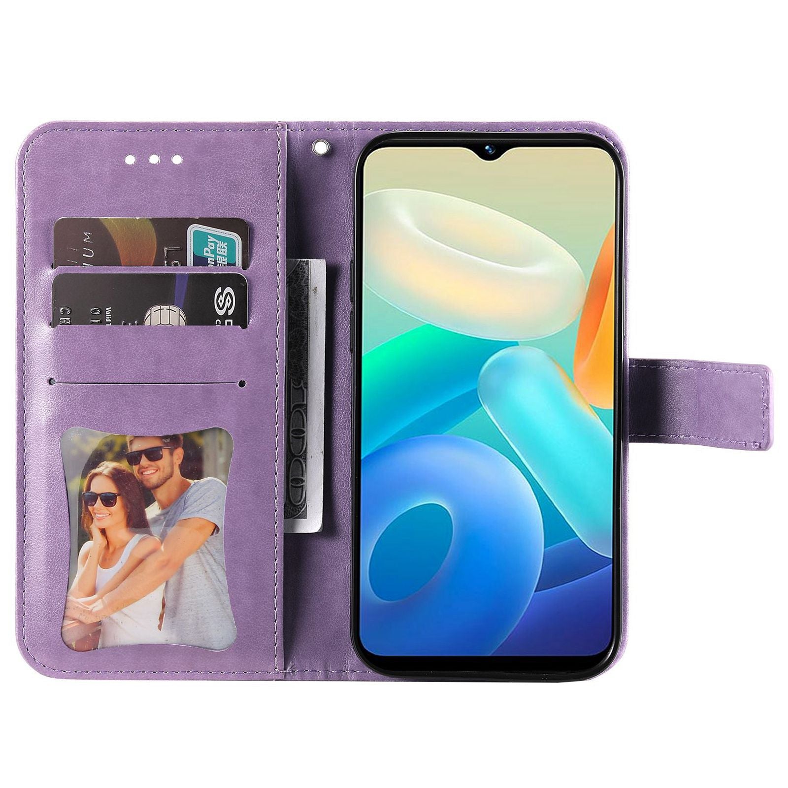 For vivo Y02s 4G / Y16 4G Flower Imprinting Scratch Proof PU Leather Phone Protective Case Flip Stand Wallet Cover with Strap - Purple