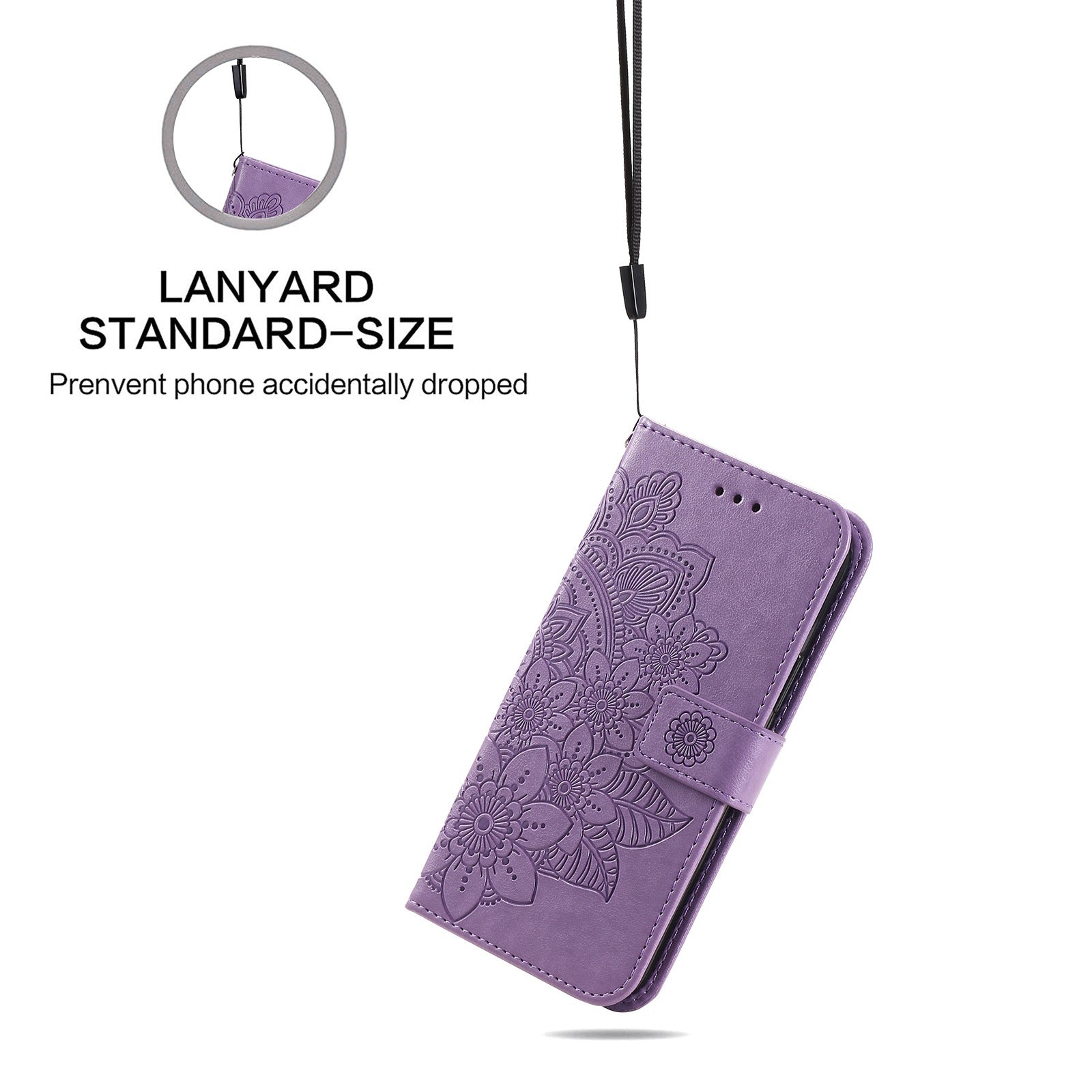 For vivo Y02s 4G / Y16 4G Flower Imprinting Scratch Proof PU Leather Phone Protective Case Flip Stand Wallet Cover with Strap - Purple