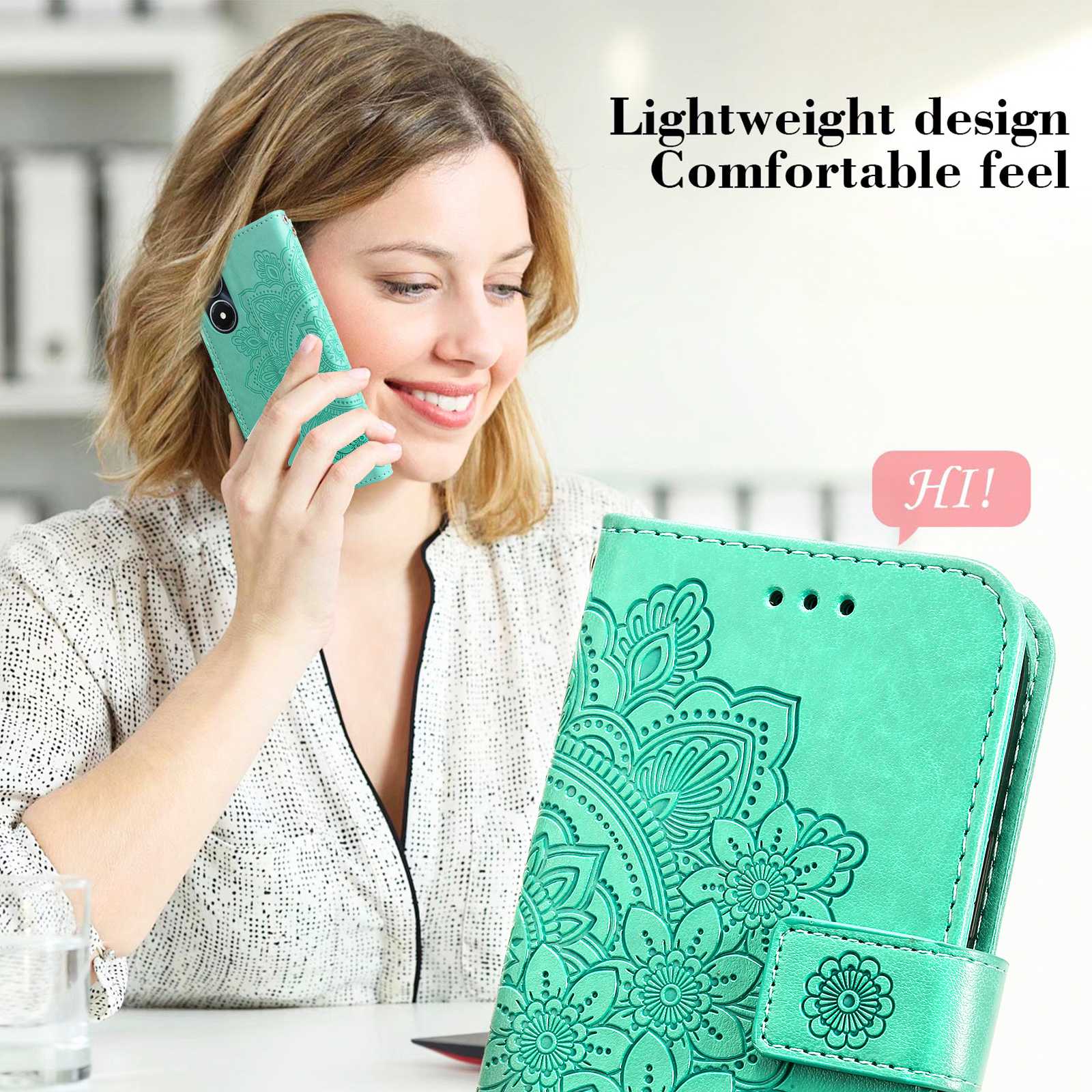 For vivo Y02s 4G / Y16 4G Flower Imprinting Scratch Proof PU Leather Phone Protective Case Flip Stand Wallet Cover with Strap - Green