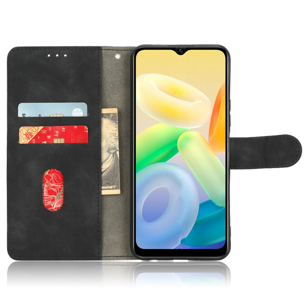 For vivo Y16 4G PU Leather Wallet Phone Case Stand Feature Magnetic Closure Flip Cover - Black