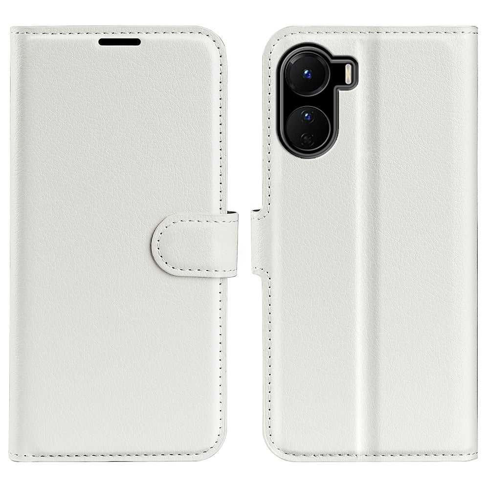 For vivo Y16 4G Litchi Texture PU Leather Wallet Stand Case Magnetic Clasp Folio Flip Protective Cover - White