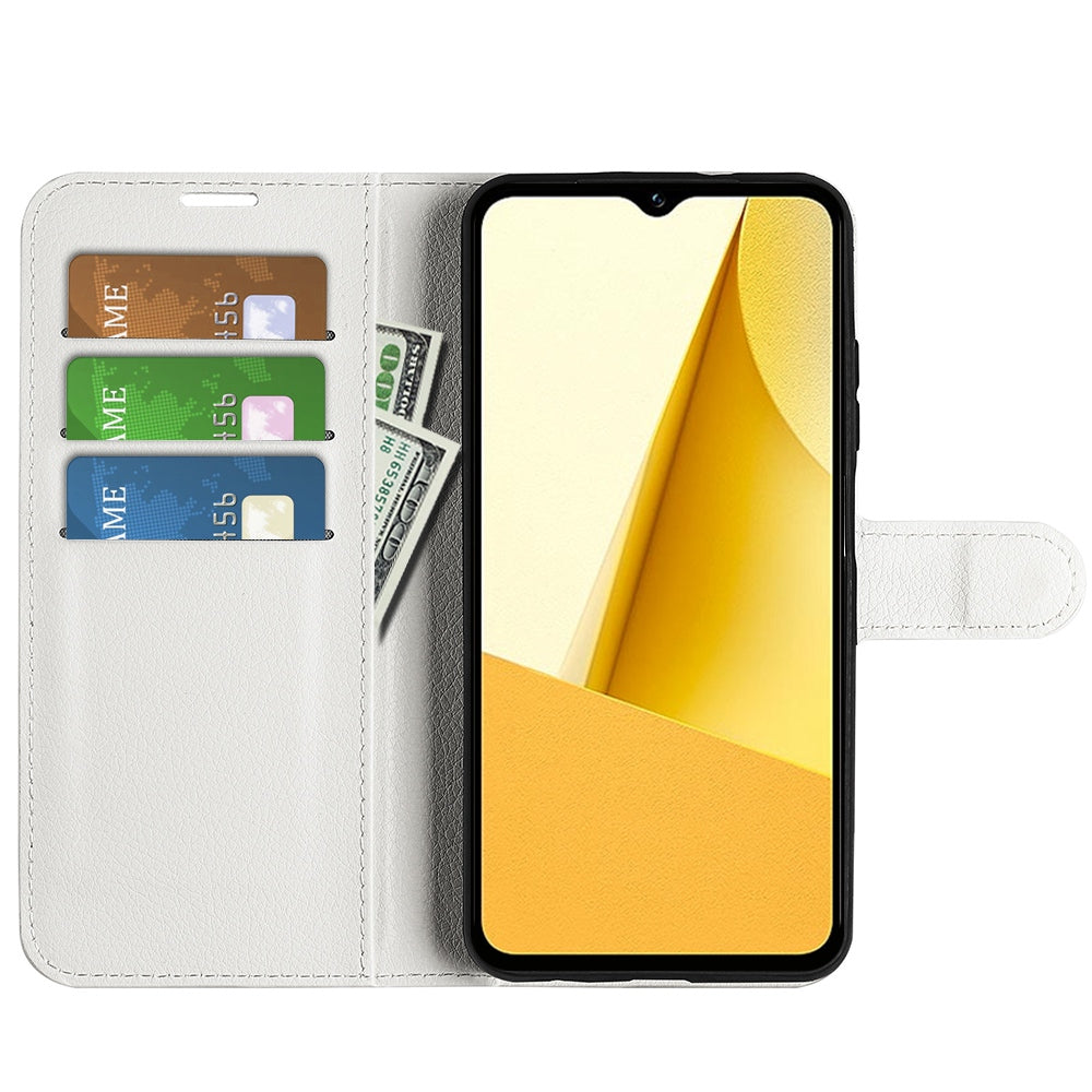 For vivo Y16 4G Litchi Texture PU Leather Wallet Stand Case Magnetic Clasp Folio Flip Protective Cover - White