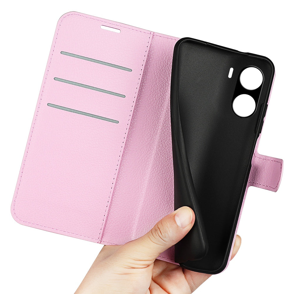 For vivo Y16 4G Litchi Texture PU Leather Wallet Stand Case Magnetic Clasp Folio Flip Protective Cover - Pink