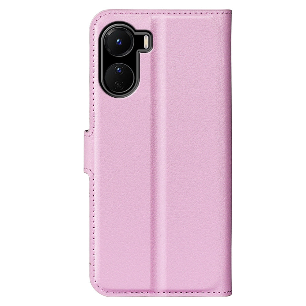 For vivo Y16 4G Litchi Texture PU Leather Wallet Stand Case Magnetic Clasp Folio Flip Protective Cover - Pink