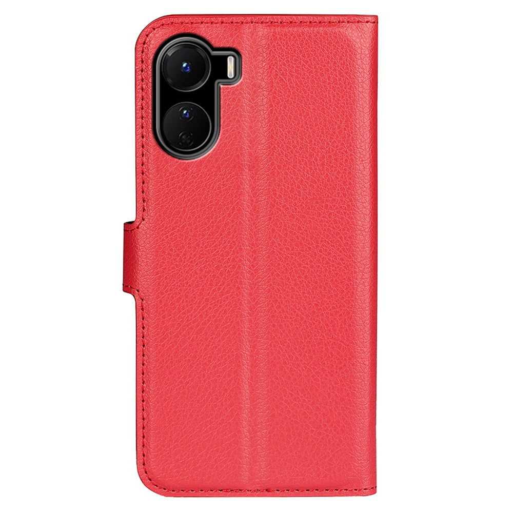 For vivo Y16 4G Litchi Texture PU Leather Wallet Stand Case Magnetic Clasp Folio Flip Protective Cover - Red