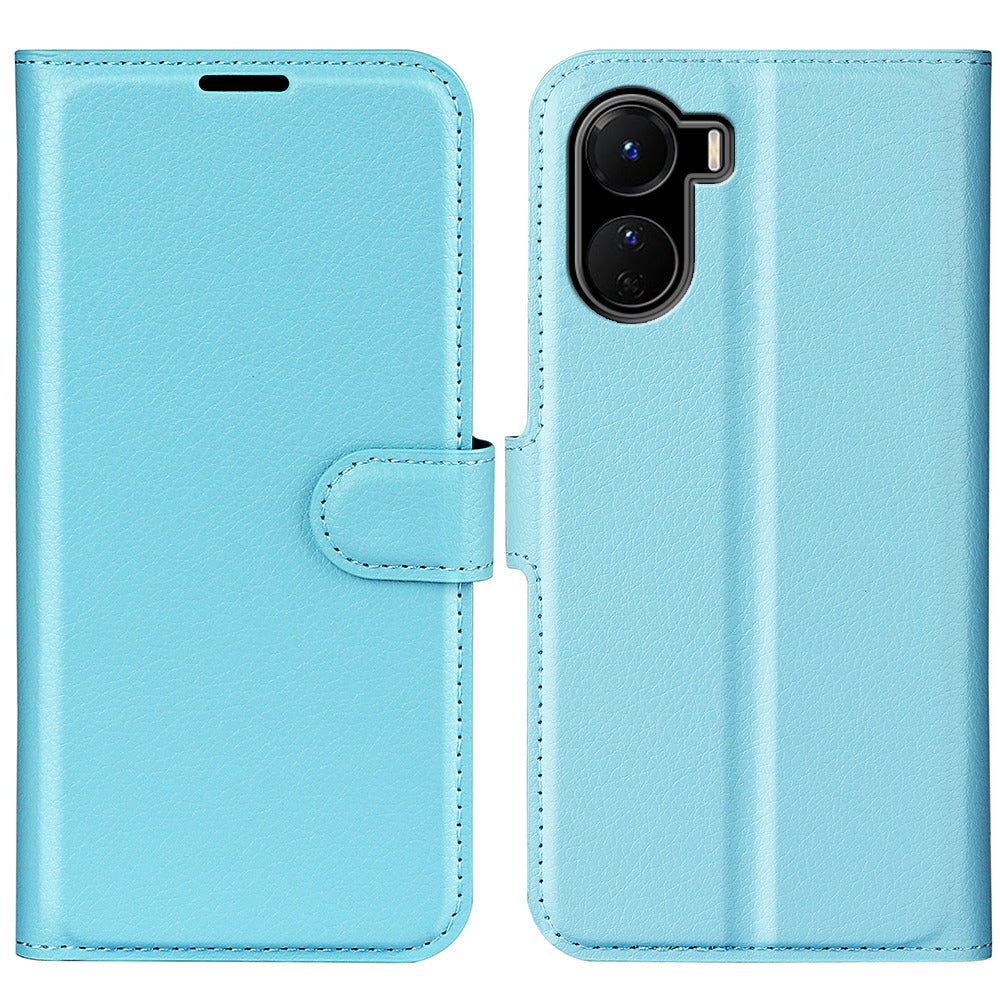 For vivo Y16 4G Litchi Texture PU Leather Wallet Stand Case Magnetic Clasp Folio Flip Protective Cover - Blue