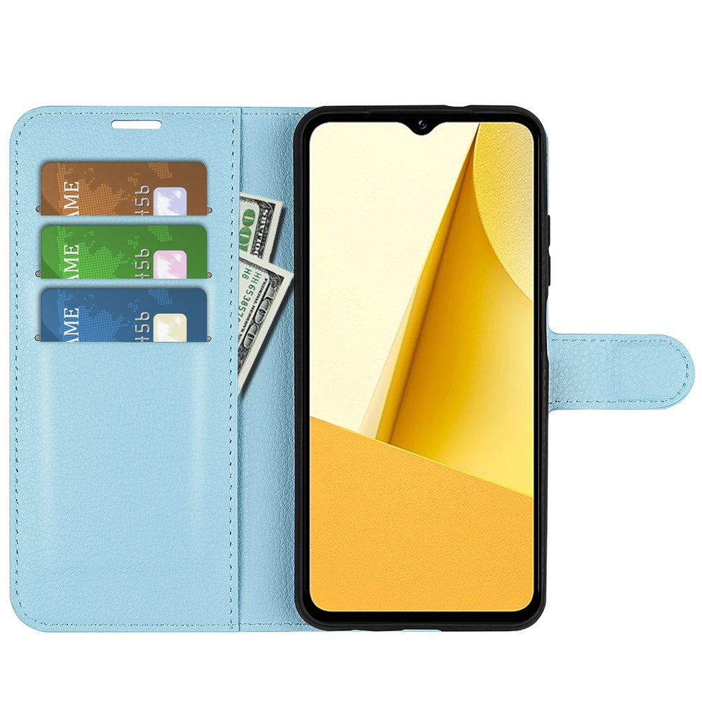 For vivo Y16 4G Litchi Texture PU Leather Wallet Stand Case Magnetic Clasp Folio Flip Protective Cover - Blue