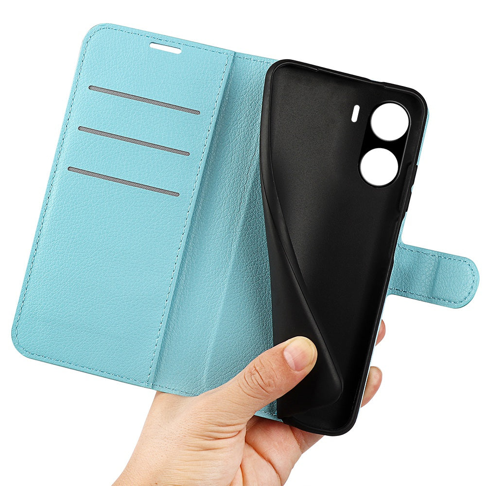 For vivo Y16 4G Litchi Texture PU Leather Wallet Stand Case Magnetic Clasp Folio Flip Protective Cover - Blue