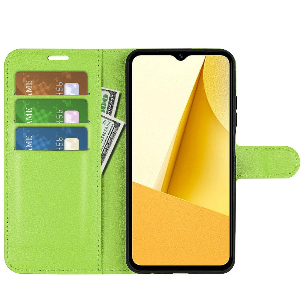 For vivo Y16 4G Litchi Texture PU Leather Wallet Stand Case Magnetic Clasp Folio Flip Protective Cover - Green