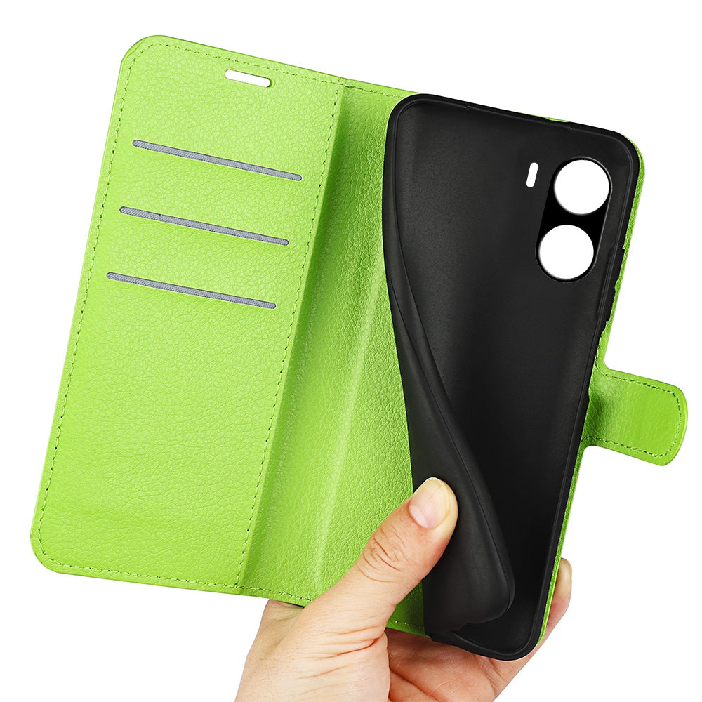 For vivo Y16 4G Litchi Texture PU Leather Wallet Stand Case Magnetic Clasp Folio Flip Protective Cover - Green