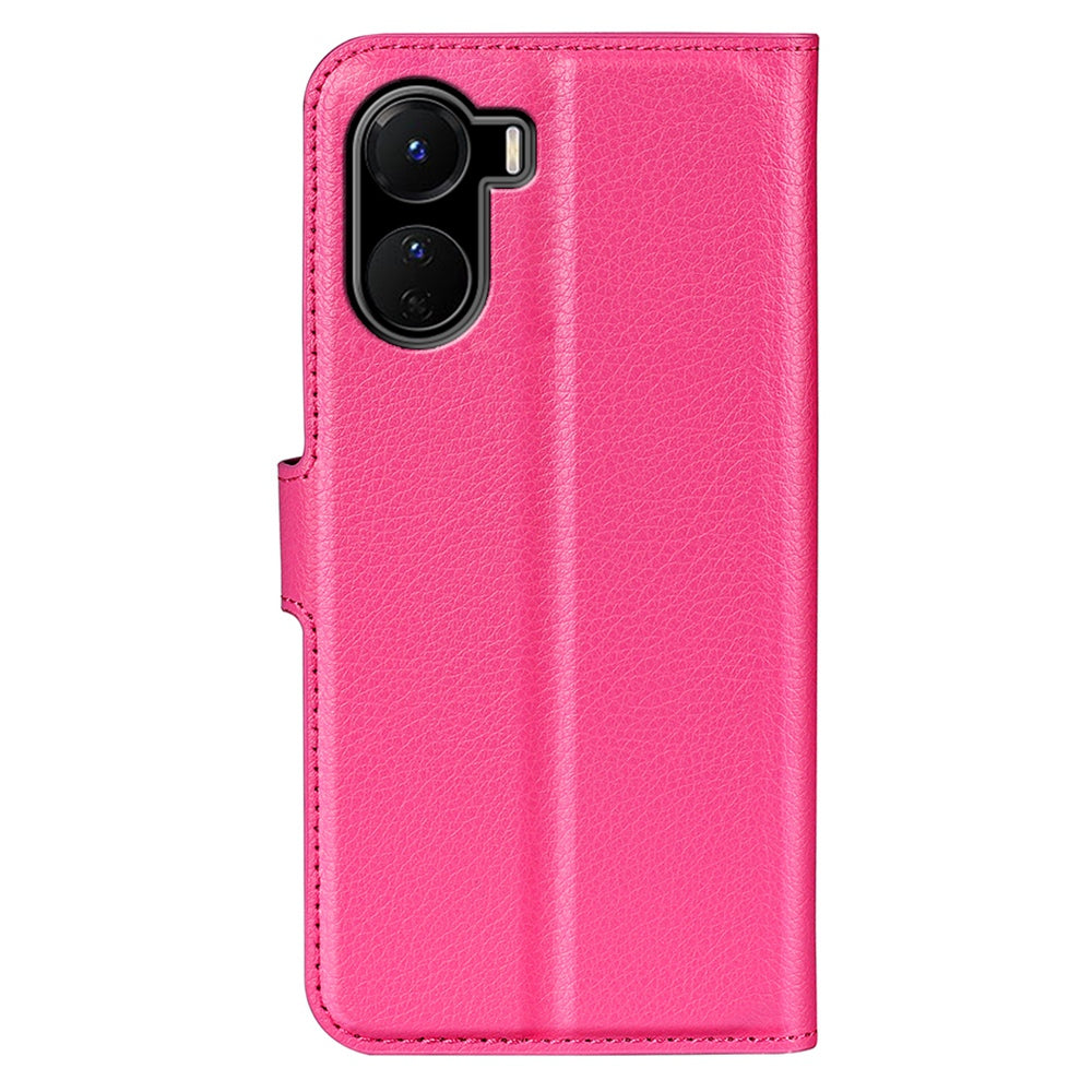 For vivo Y16 4G Litchi Texture PU Leather Wallet Stand Case Magnetic Clasp Folio Flip Protective Cover - Rose