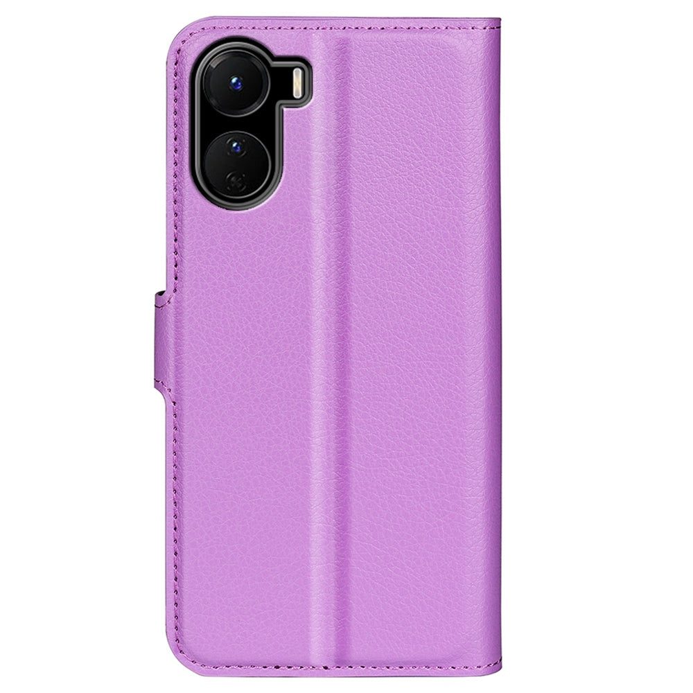 For vivo Y16 4G Litchi Texture PU Leather Wallet Stand Case Magnetic Clasp Folio Flip Protective Cover - Purple