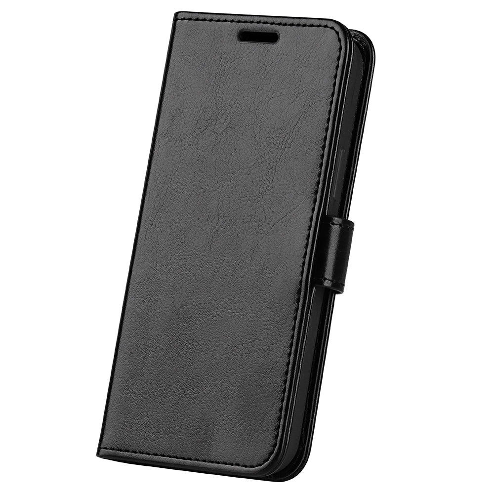 PU Leather Stand Phone Case for vivo Y16 4G, Crazy Horse Texture Folio Flip Foldable Stand Wallet Cover - Black