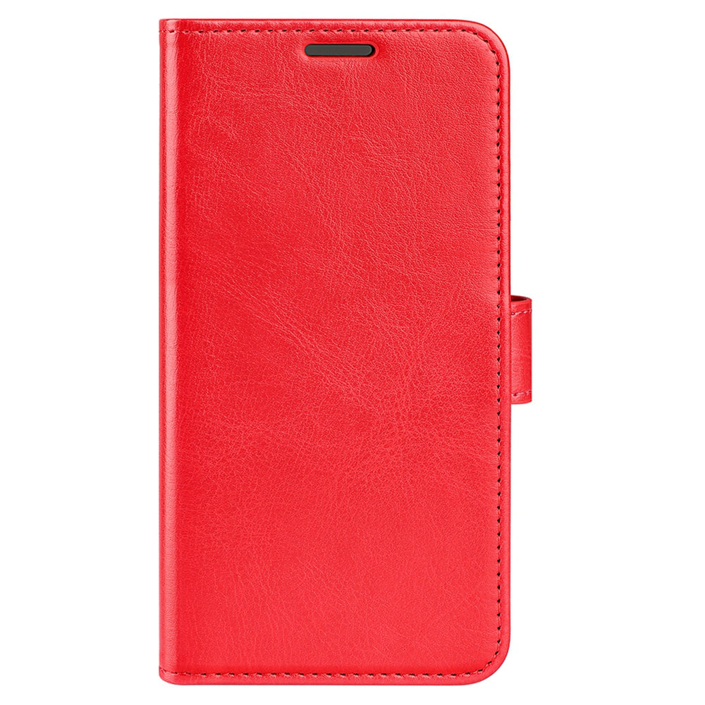 PU Leather Stand Phone Case for vivo Y16 4G, Crazy Horse Texture Folio Flip Foldable Stand Wallet Cover - Red