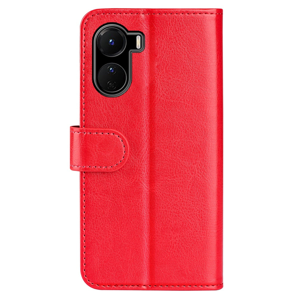 PU Leather Stand Phone Case for vivo Y16 4G, Crazy Horse Texture Folio Flip Foldable Stand Wallet Cover - Red